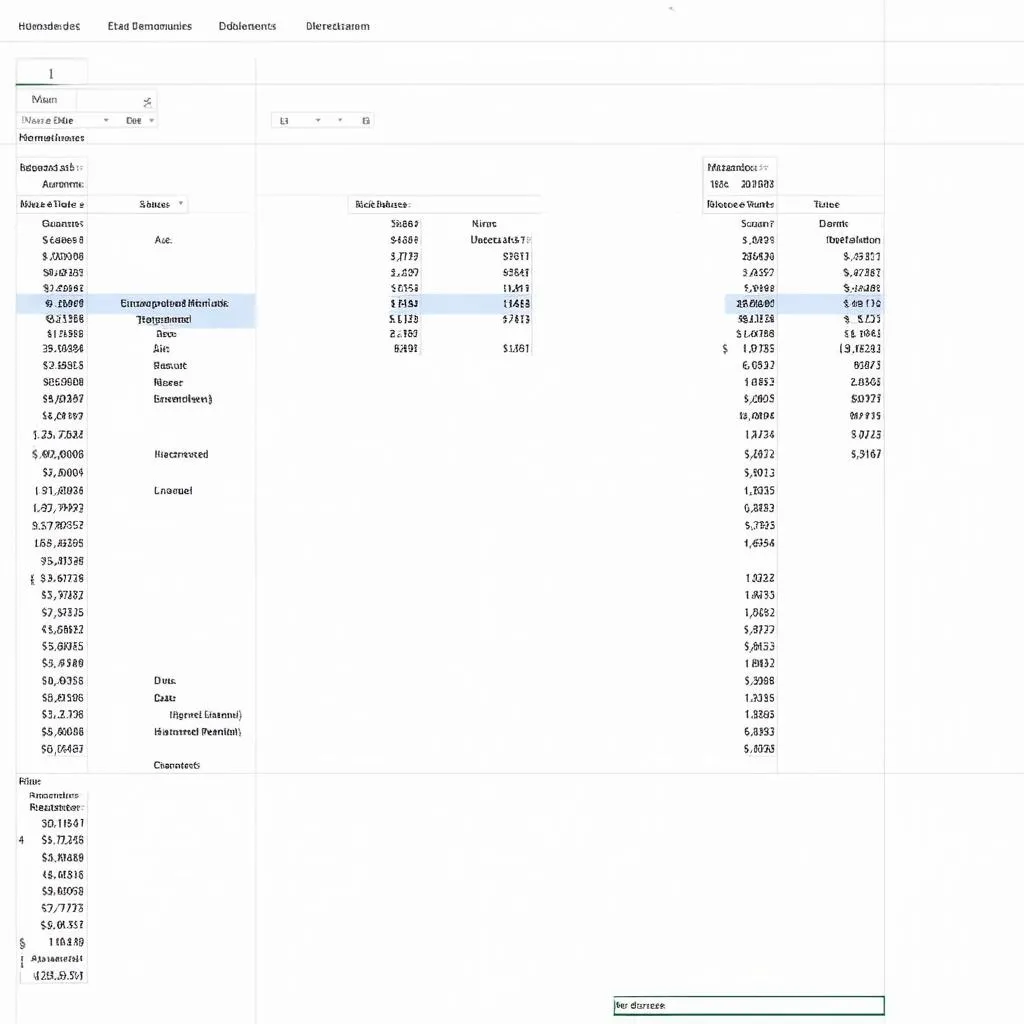 Bảng dữ liệu Excel