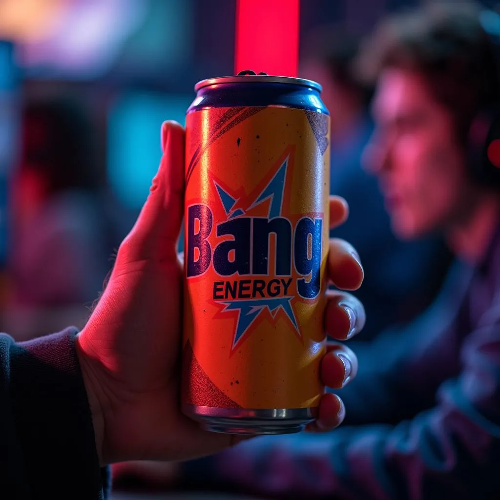 Game thủ cầm lon Bang Energy Drink