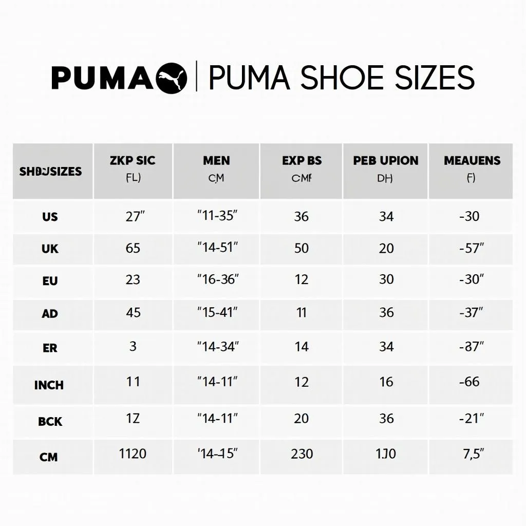 Bảng size giày Puma nam nữ