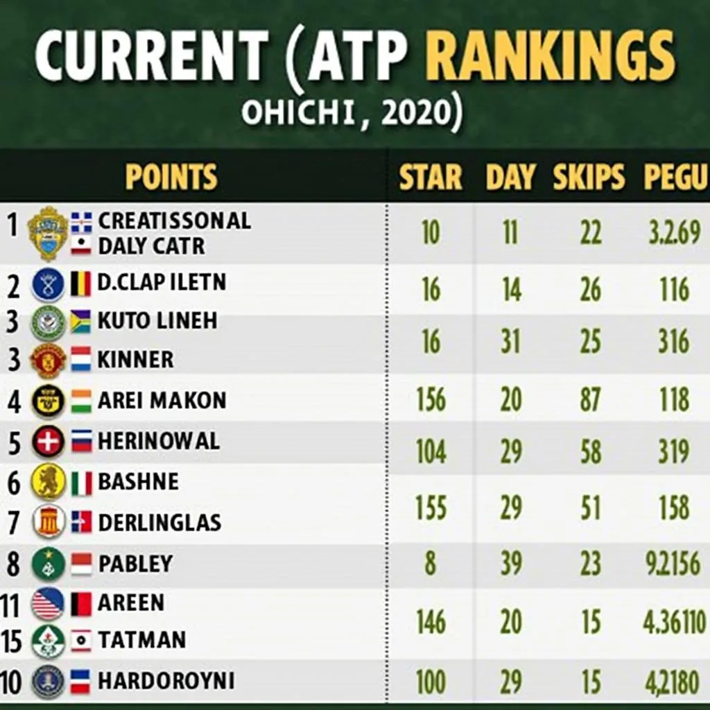 Bảng xếp hạng ATP hiện tại