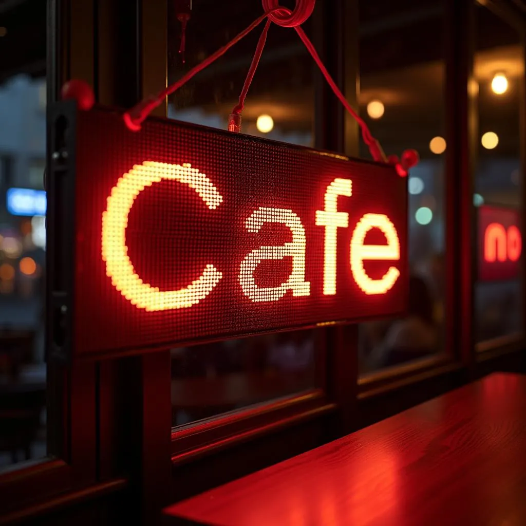 Biển led ma trận được sử dụng để trang trí quán cafe