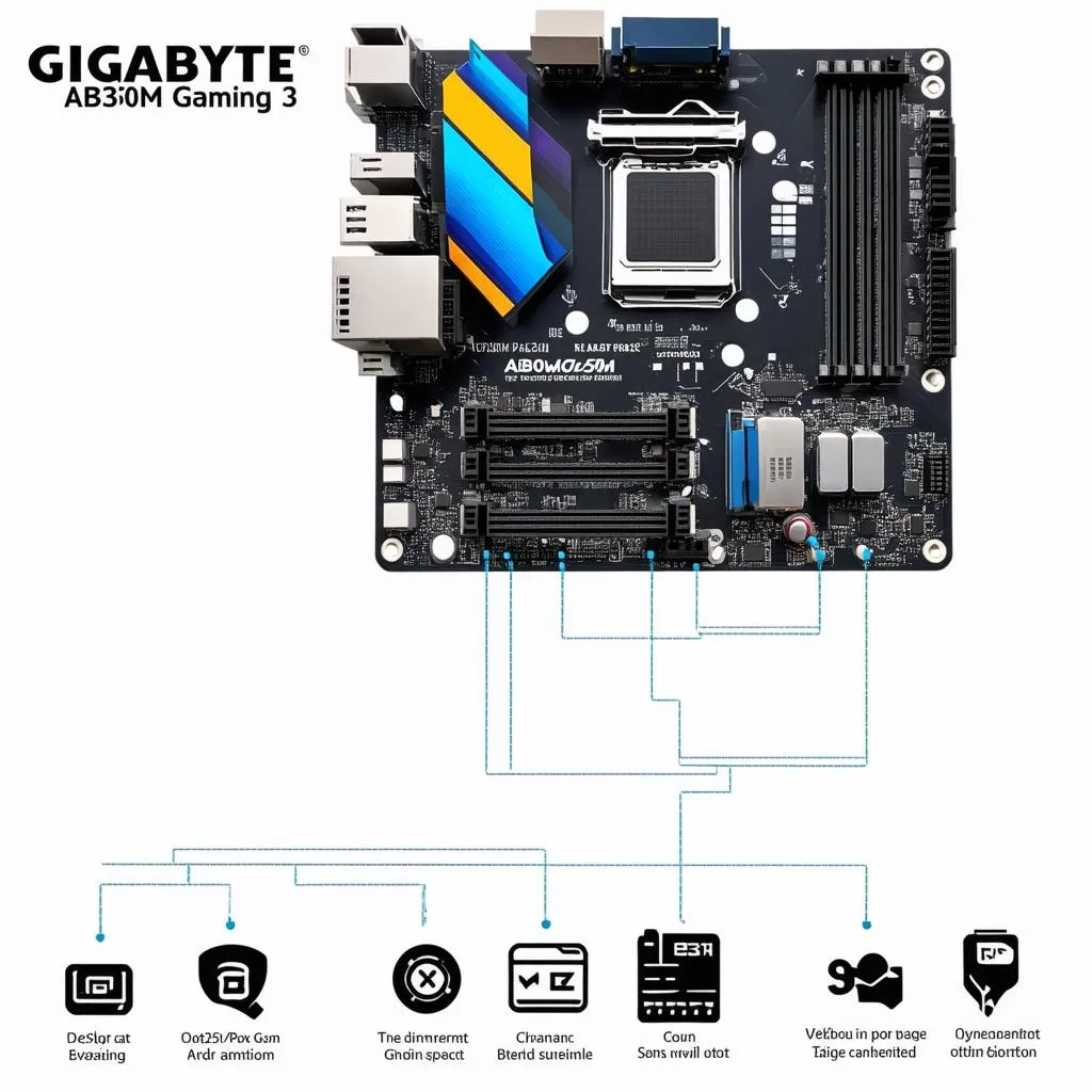 Bo mạch chủ Gigabyte AB350M Gaming 3 với các cổng kết nối