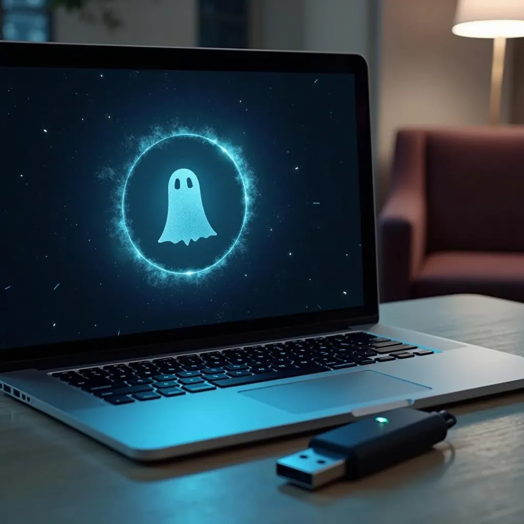 Hình ảnh laptop đang được bung file ghost từ USB