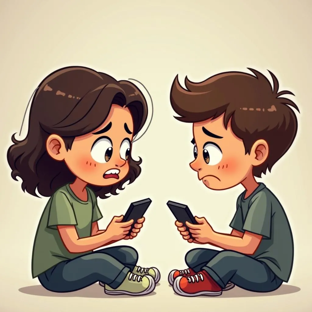 Cô gái cau mày, bực tức nói chuyện với chàng trai đang mải mê chơi game trên điện thoại.