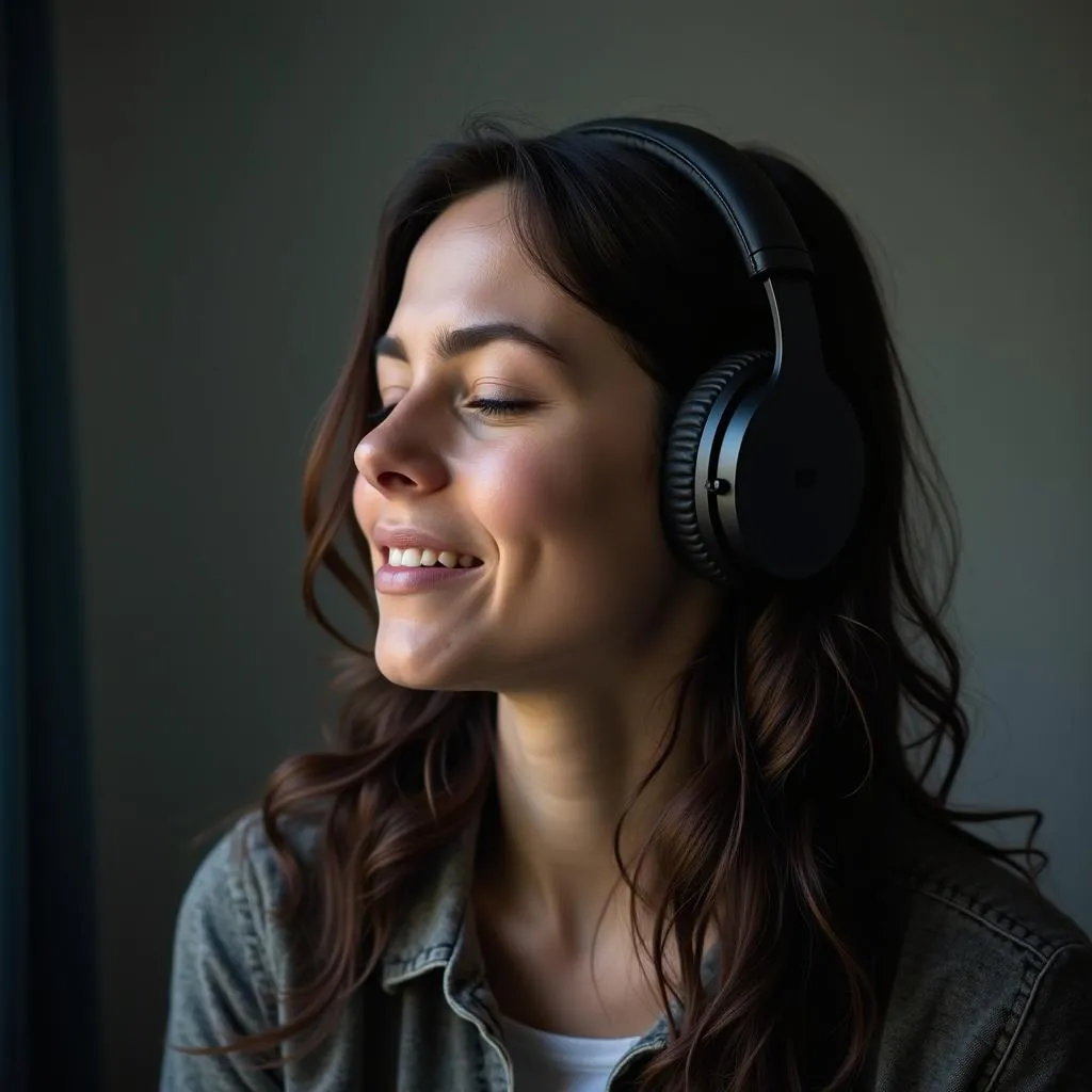 A girl listening to music