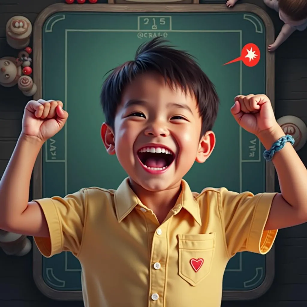 Cậu bé vui mừng chiến thắng game Cờ Thú 24h