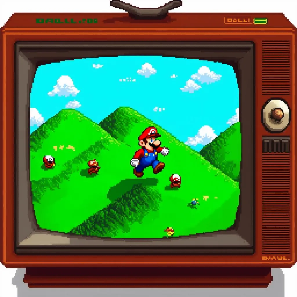 Game hai nam mario cổ điển trên màn hình TV