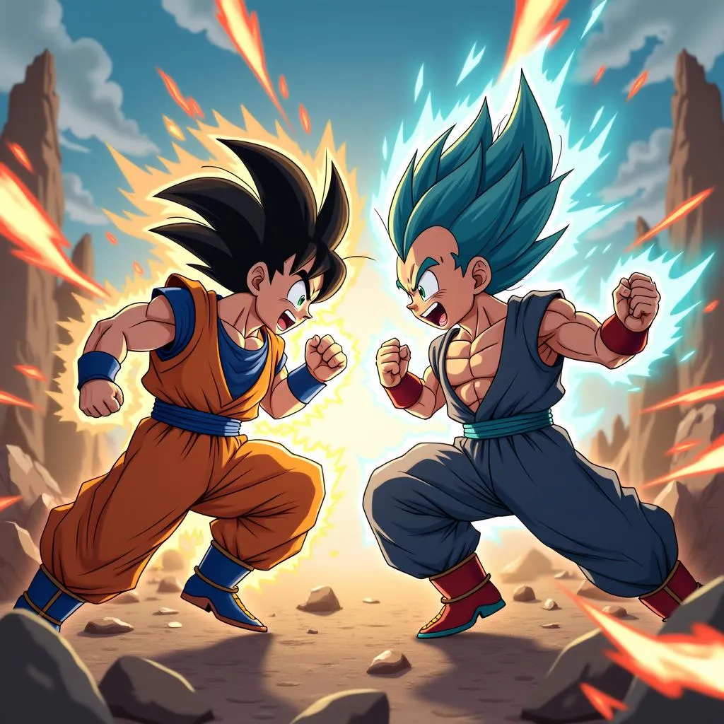 Songoku và Vegeta đối đầu trong game 7 Viên Ngọc Rồng