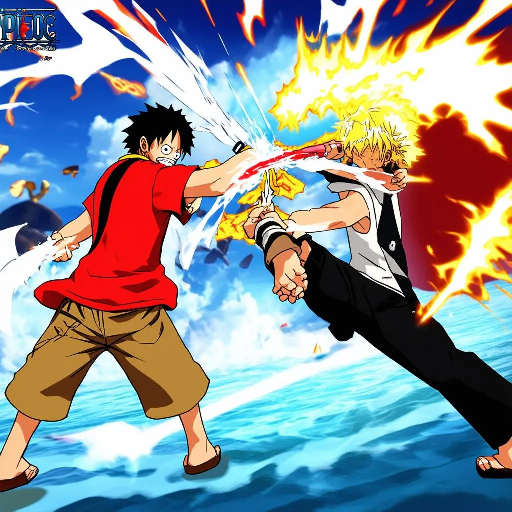 Luffy and Sanji fighting in a game