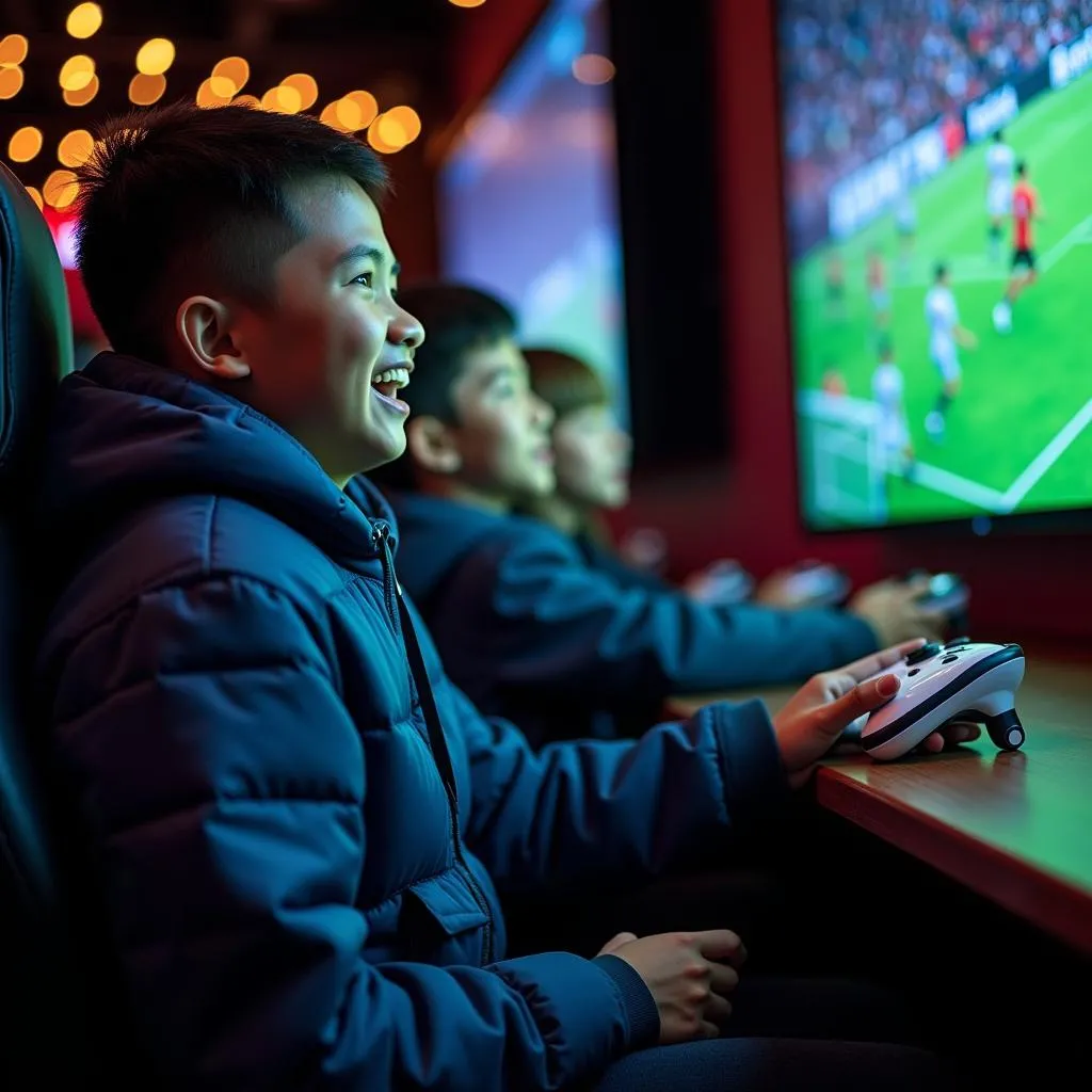 Game thủ đang chơi game đá bóng tại Playzone Hà Nội