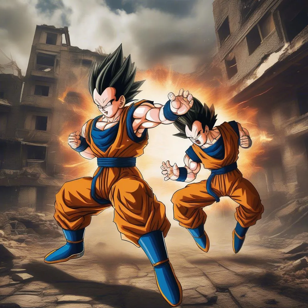 Goku và Vegeta chiến đấu