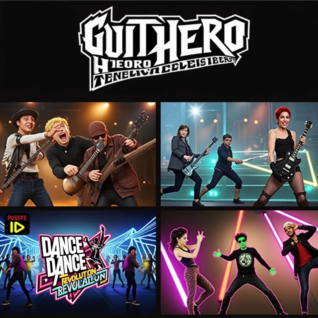 Hình ảnh minh họa Guitar Hero, Dance Dance Revolution và Beat Saber