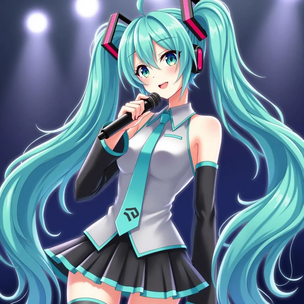 Hình ảnh Hatsune Miku biểu diễn trên sân khấu