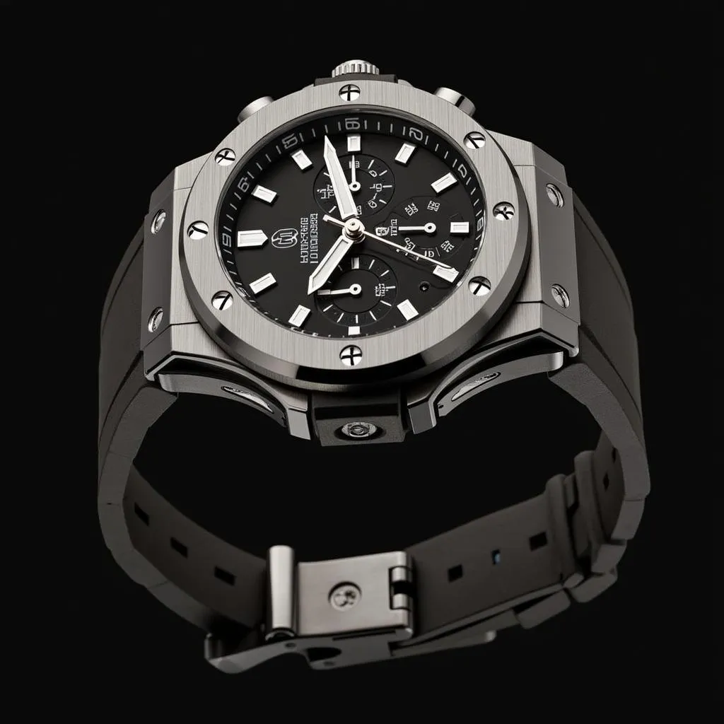 Hình ảnh chiếc đồng hồ Hublot Big Bang Tantalum với dây đeo kim loại và phần khóa gập