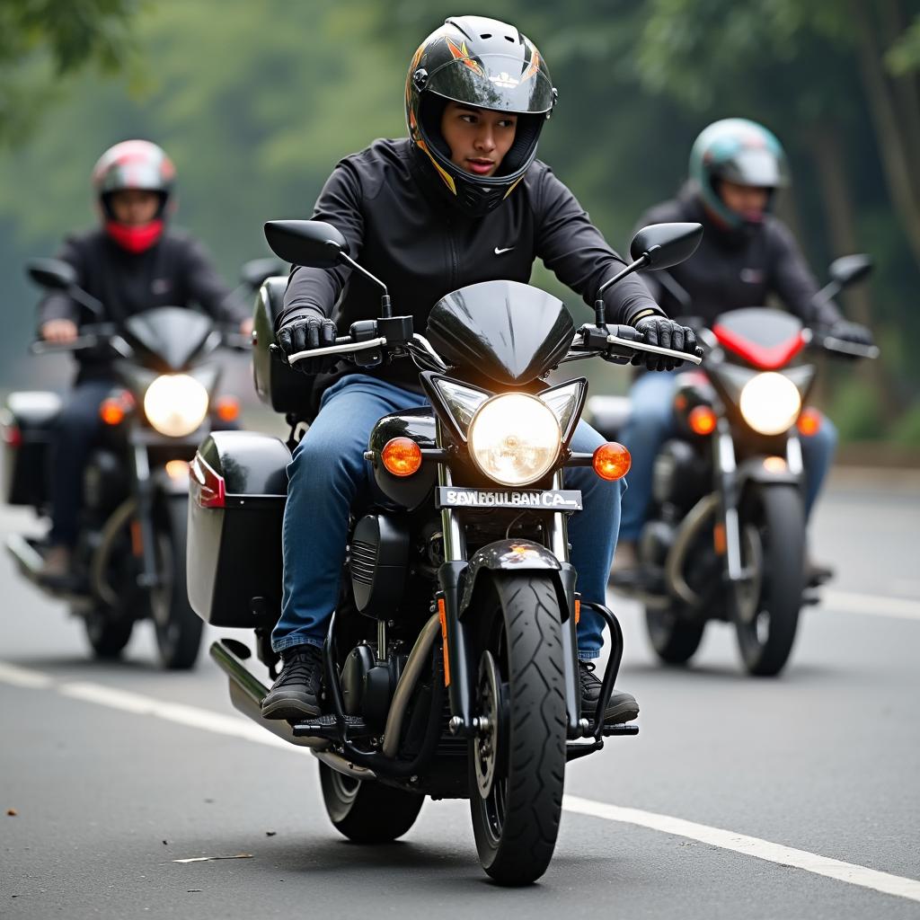 bang-lai-xe-a1-o-ha-noi|Hình ảnh các học viên đang học thực hành lái xe mô tô tại trung tâm đào tạo lái xe