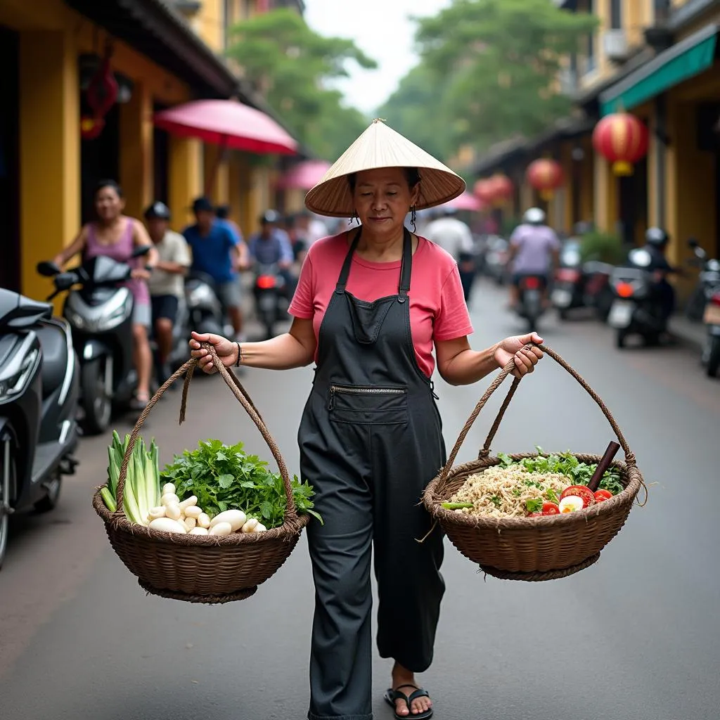 Gánh hàng rong bán bánh vè Hội An