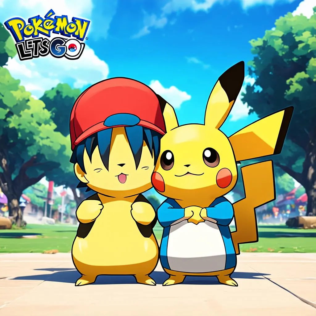 Pikachu và Ash Ketchum trong Pokemon Let's Go Pikachu