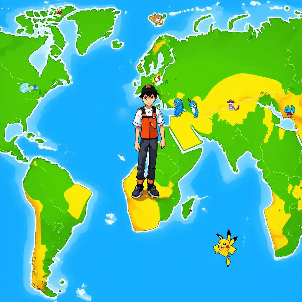 Pokemon Trainer in a World Map