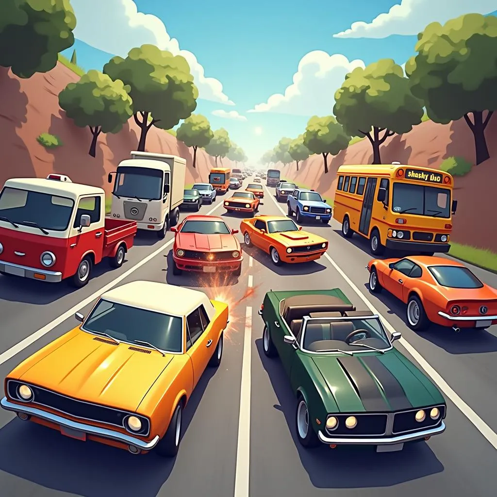 Các tựa game tương tự Smashy Road với hình ảnh xe cộ va chạm và phá hủy