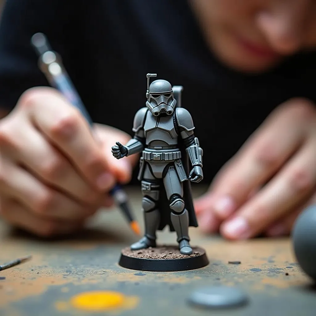 Người chơi đang sơn mô hình Star Wars Legion