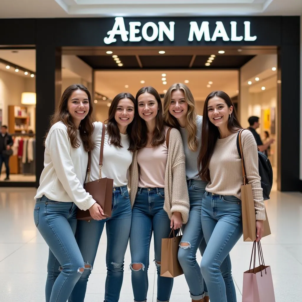 Nhóm bạn trẻ chụp ảnh tại Aeon Mall