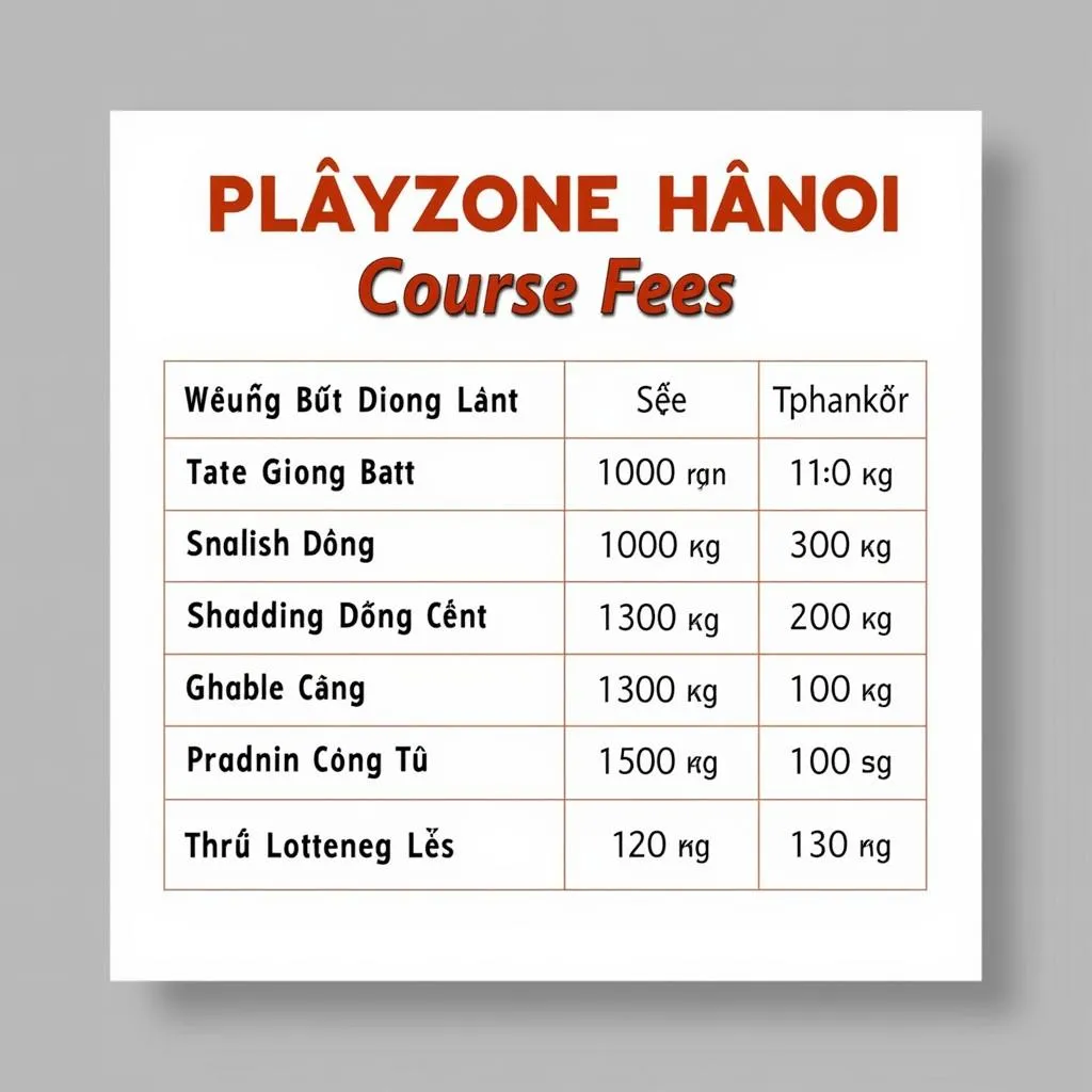 Bảng giá các khóa học tại Playzone Hà Nội