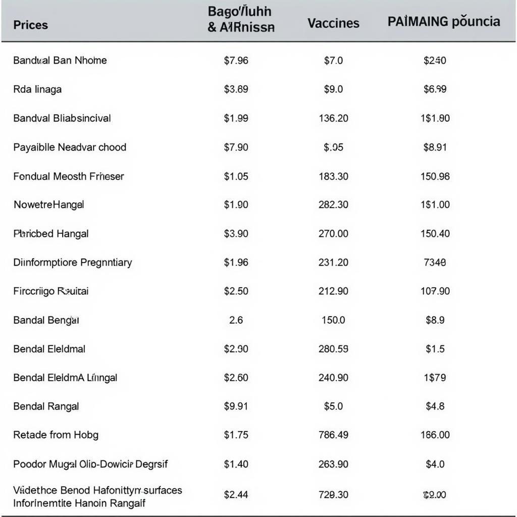 Bảng giá tiêm vaccine tại cơ sở y tế