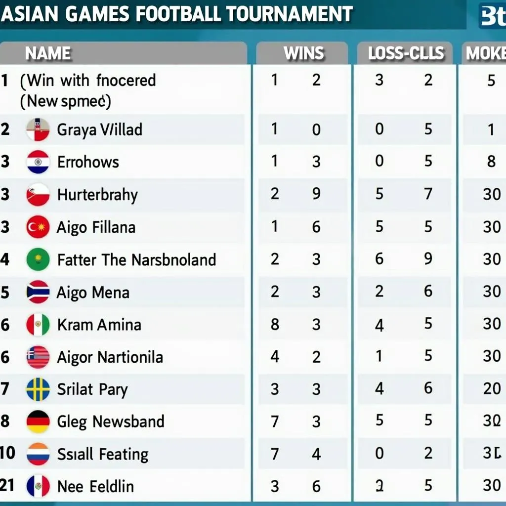 Bảng xếp hạng bóng đá ASIAD 2023