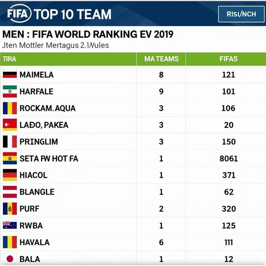 Top 10 Bảng Xếp Hạng FIFA 2019