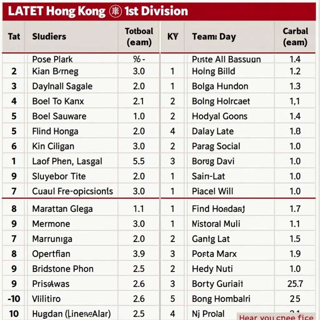 Bảng xếp hạng Hong Kong 1st Division mới nhất