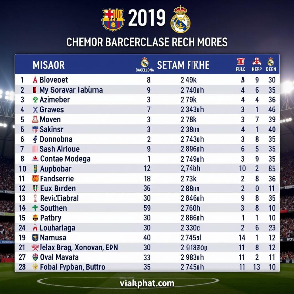 Bảng xếp hạng La Liga 2019 - Barcelona cạnh tranh quyết liệt