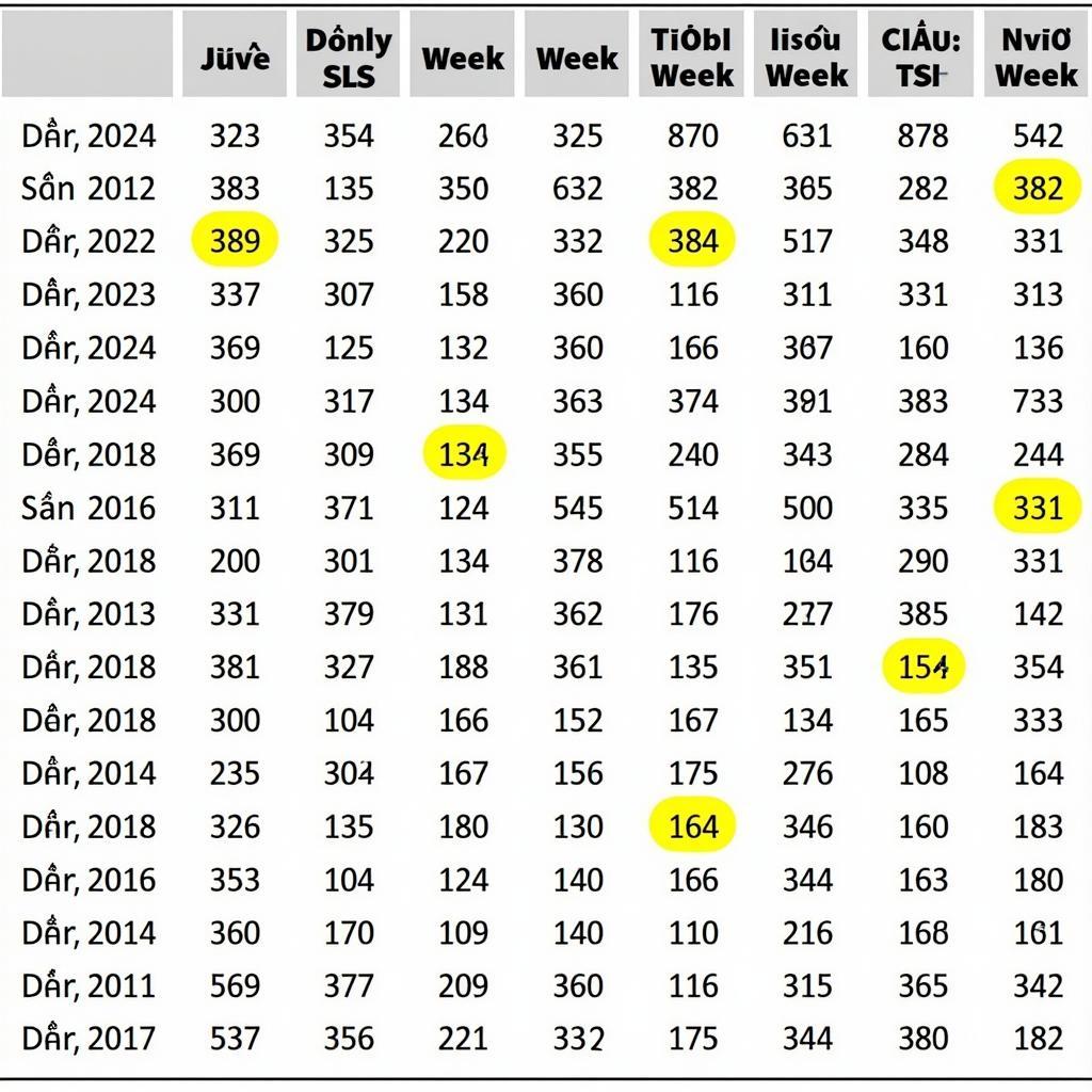 Bảng XSMB Theo Tuần Minh Họa