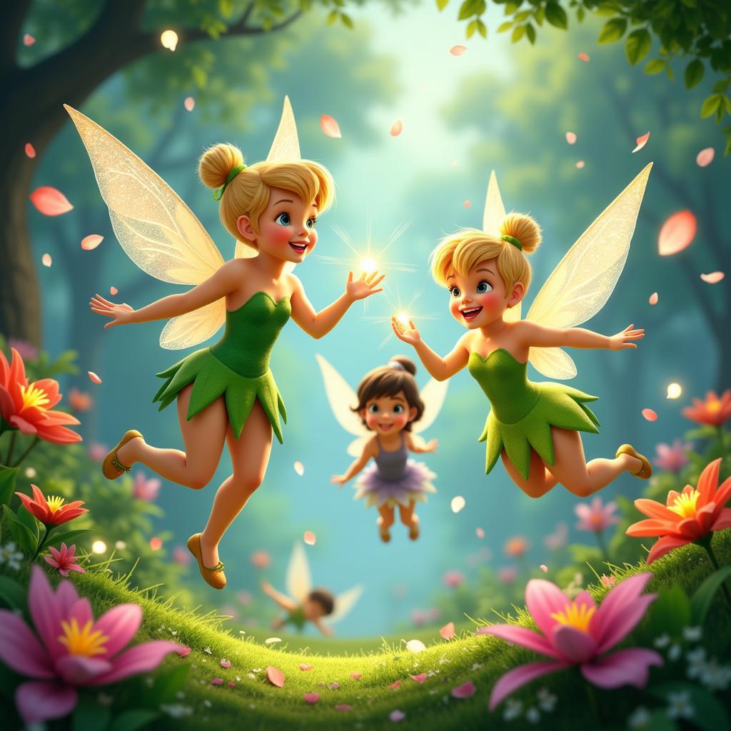 Tinker Bell and her fairy friends in the magical world of Pixie Hollow