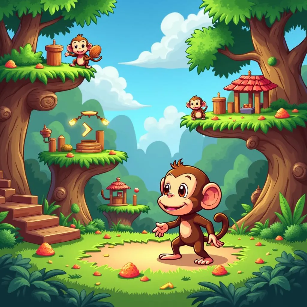 Cảnh chơi game Monkey Go Happy với nhiều câu đố