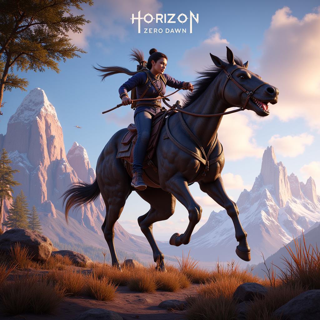 Hình ảnh game Horizon Zero Dawn với đồ họa đẹp mắt, khung cảnh tương lai độc đáo