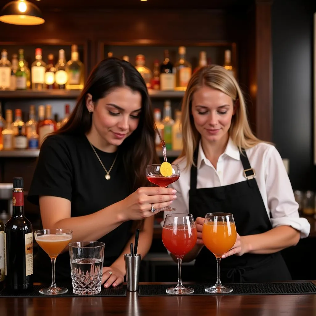 Học viên thực hành pha chế tại lớp học bartender