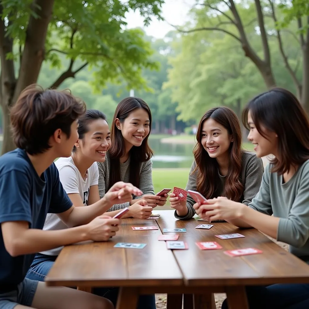 Nhóm bạn trẻ chơi trò chơi bang tại Công viên Hồ Tây, Hà Nội