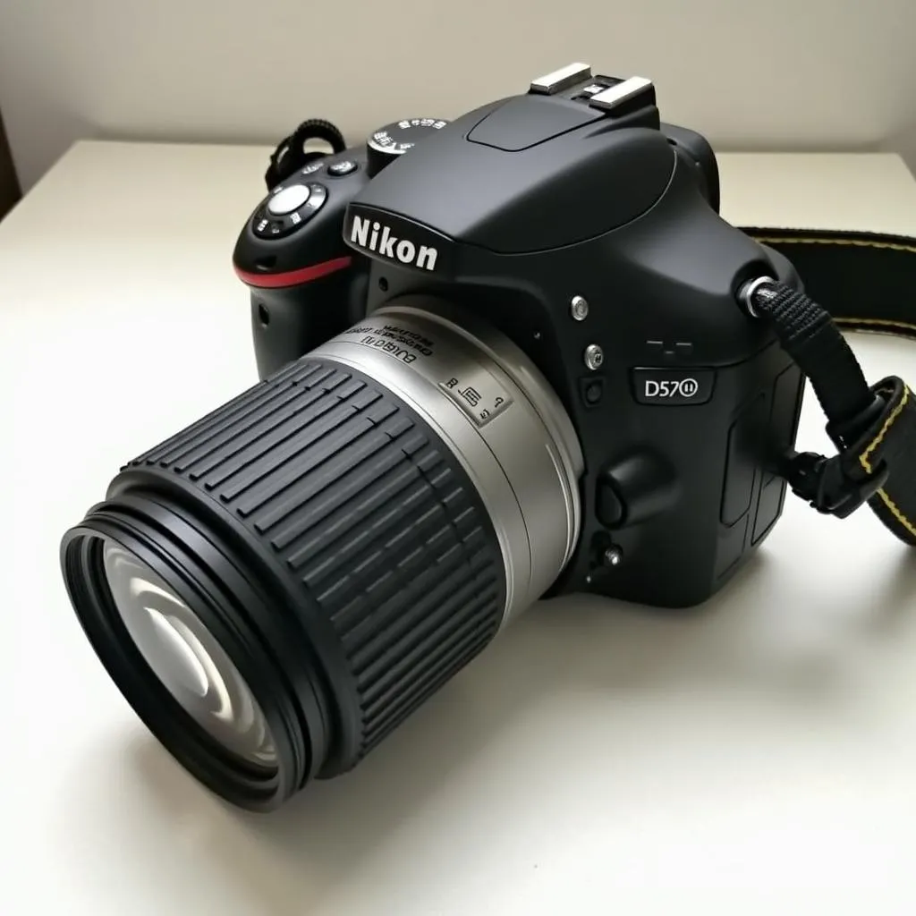 Nikon D5200 DSLR camera with lens attached