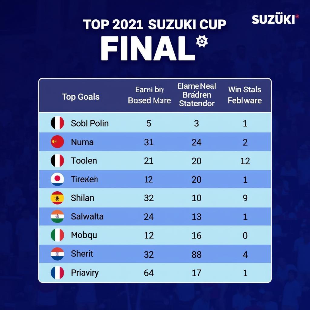 Bảng xếp hạng Suzuki Cup 2021