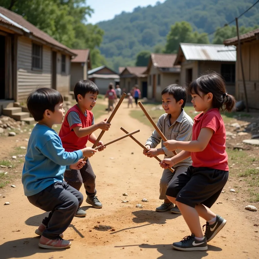 Trẻ em chơi trò chơi bang bảng truyền thống