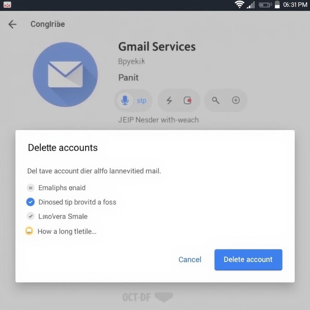 Tìm kiếm mục "Gmail" và nhấp vào "Xóa tài khoản"