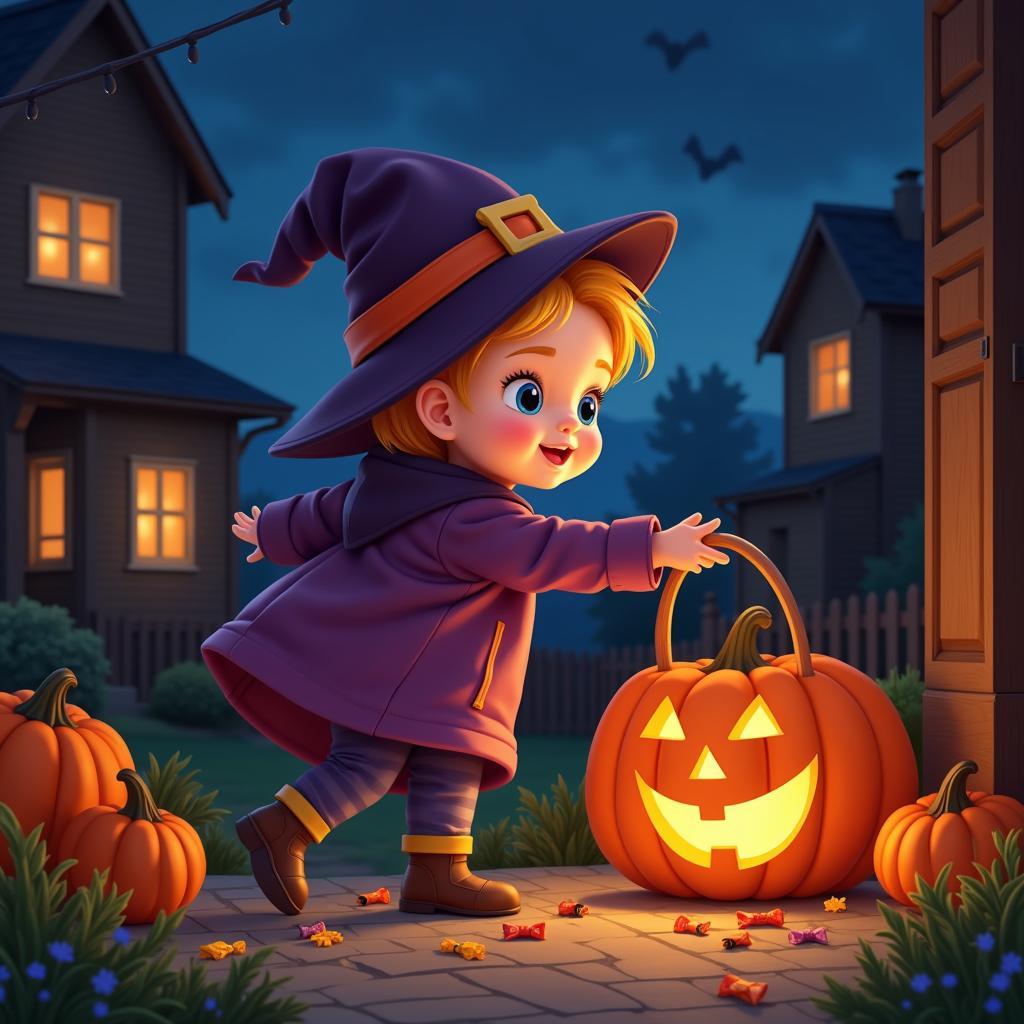 Bé Hazel đi xin kẹo Halloween