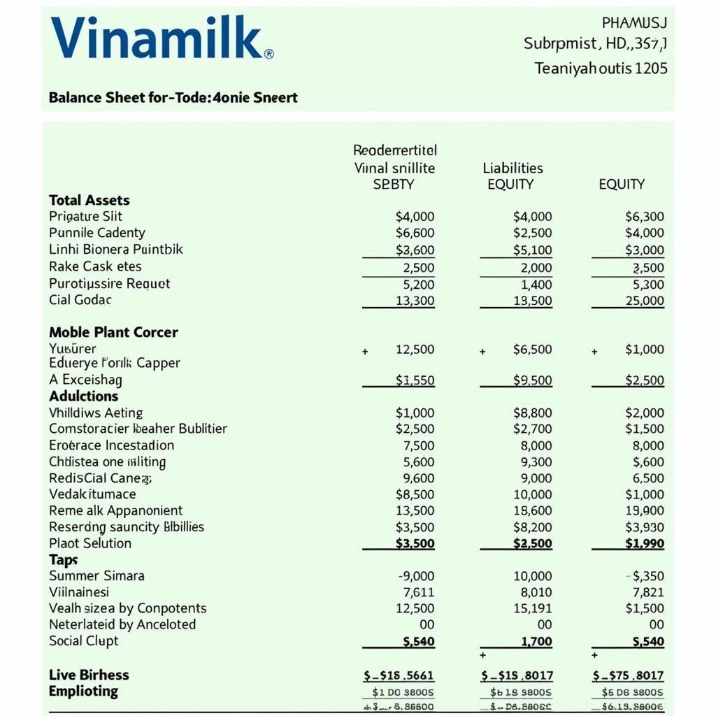 Bảng cân đối kế toán của công ty cổ phần Vinamilk