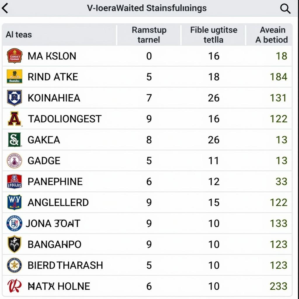 Bảng xếp hạng V.League mới nhất cập nhật đầy đủ thông tin về các đội bóng