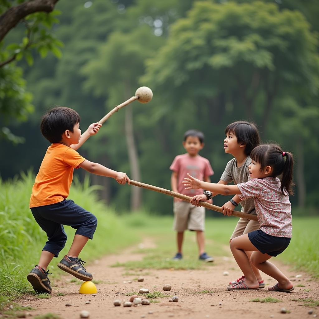 Hình ảnh minh họa cho trò chơi dân gian "bắt bống"