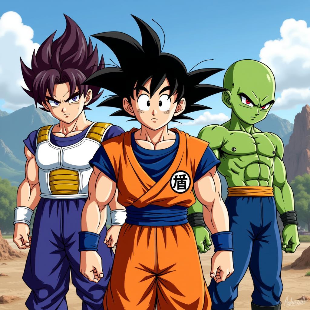 Dragon Ball 2.5 Vui Game: Hình ảnh nhân vật Goku, Vegeta, Piccolo trong game