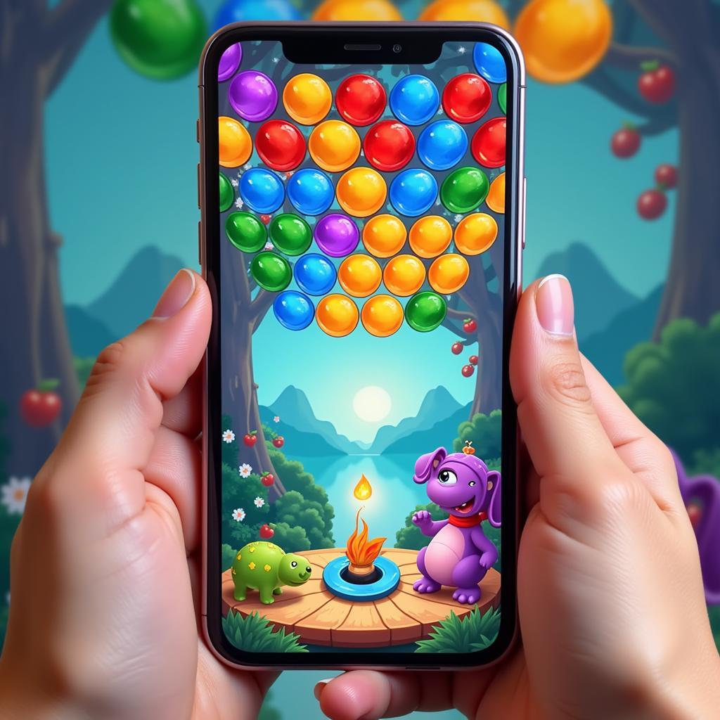 Chơi game bắn bong bóng trên điện thoại