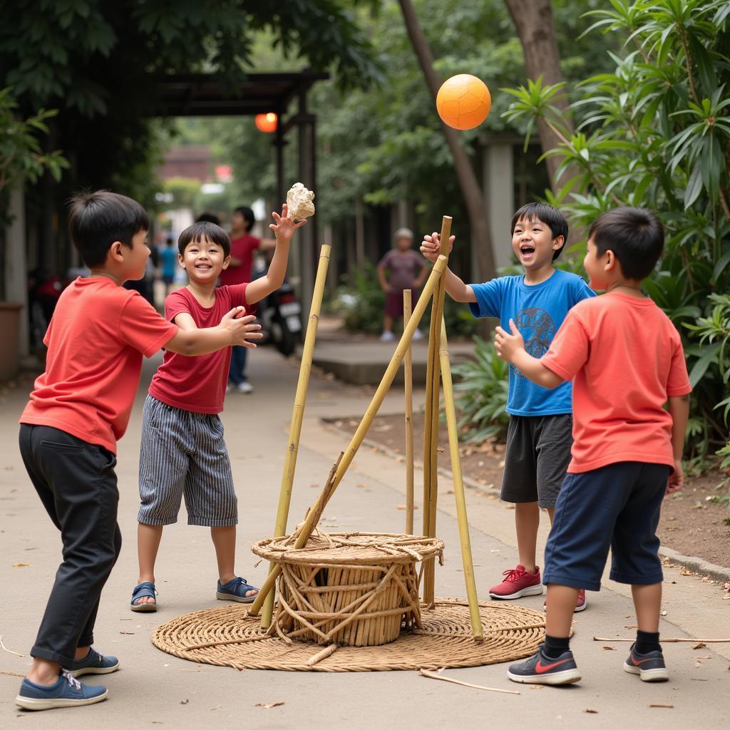 Trò chơi dân gian truyền thống được làm từ tre nứa