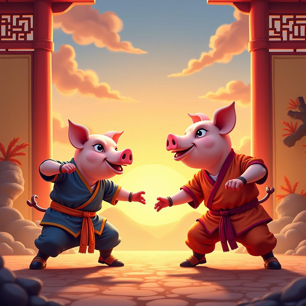 Hình ảnh game kungfu heo nhí chiến đấu kịch tính