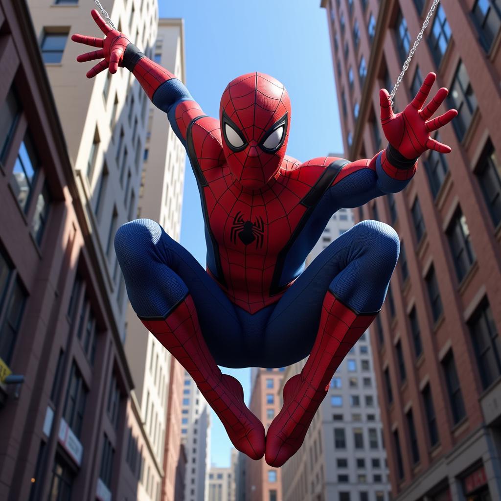 Hình ảnh game Spider-Man online: Bay lượn trên những tòa nhà cao tầng, phóng tơ nhện đu đưa giữa những nẻo đường của thành phố